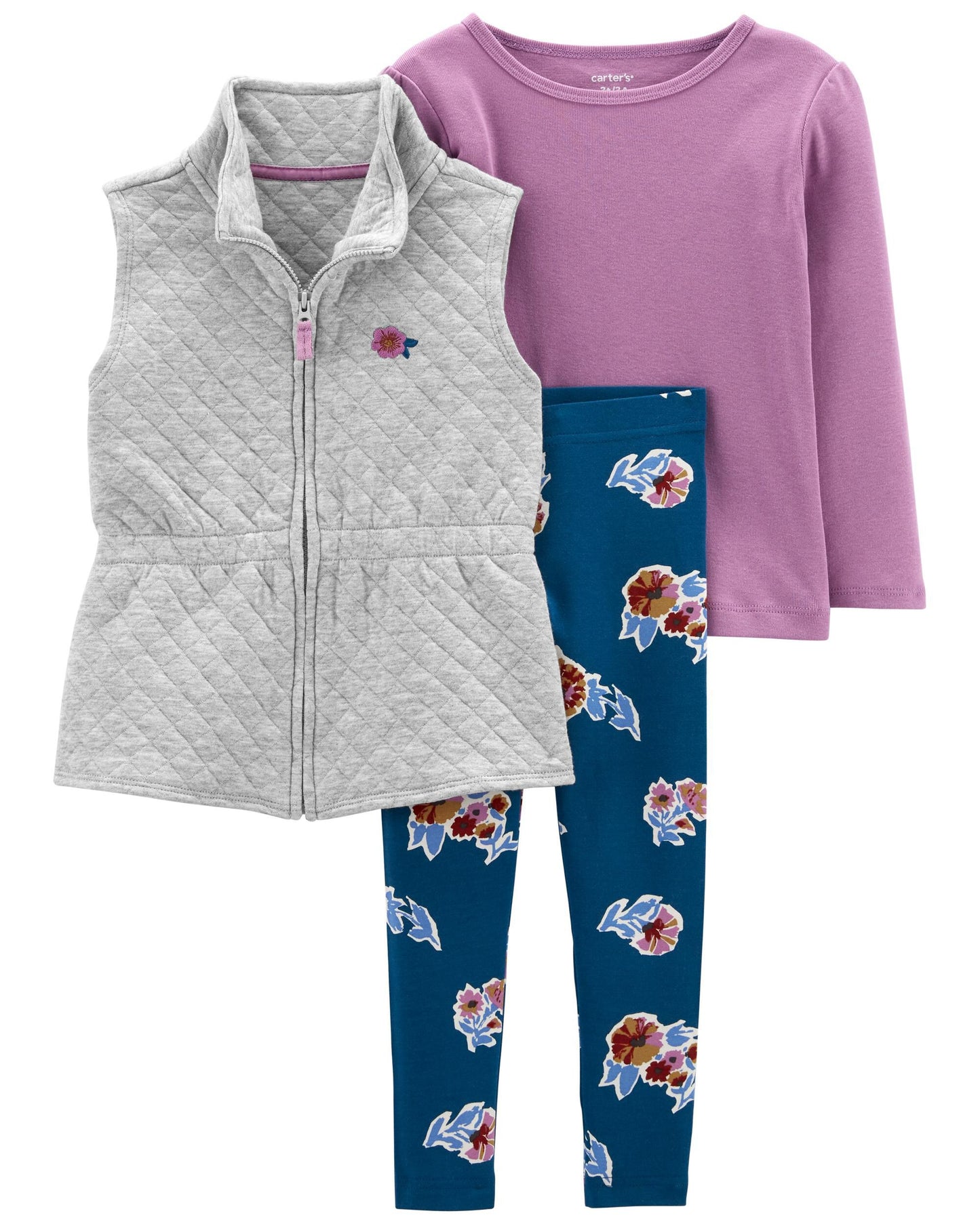 Conjunto de chaleco acolchado de 3 piezas para niñas pequeños