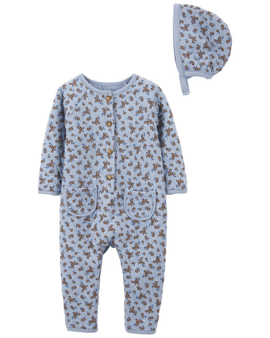 Mono floral y gorro de 2 piezas para bebé